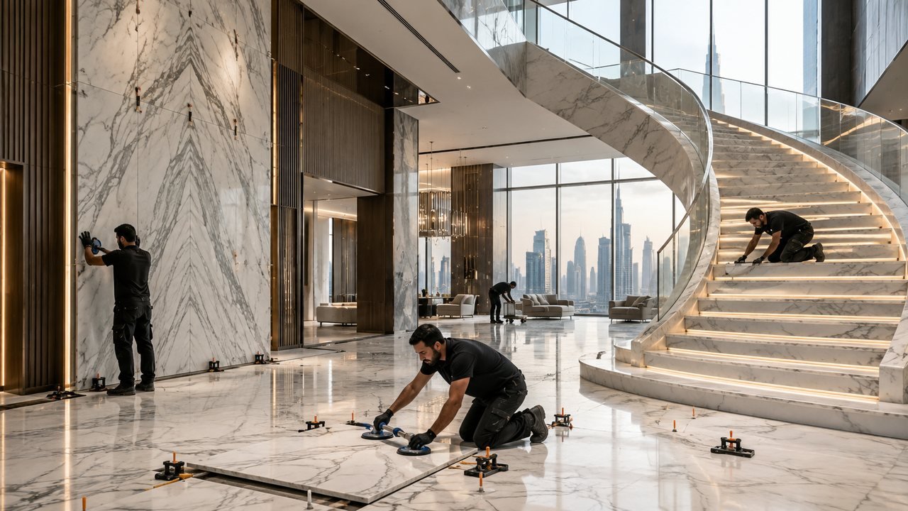 Marble and natural stone installation representing Dubai project enquiries