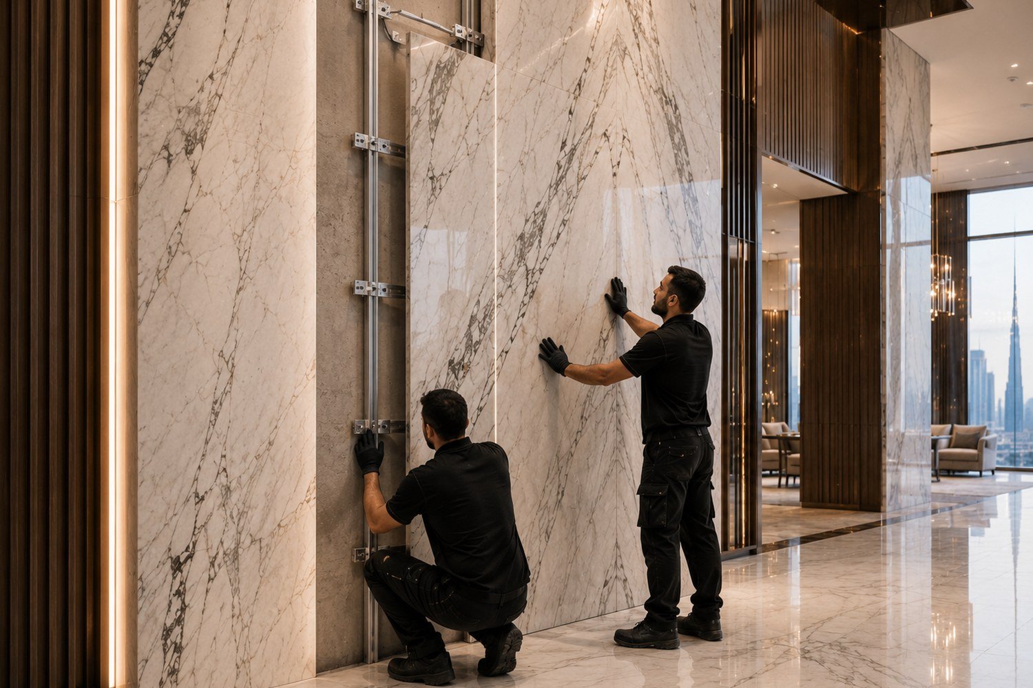Representative premium apartment development marble lobby in Dubai Hills