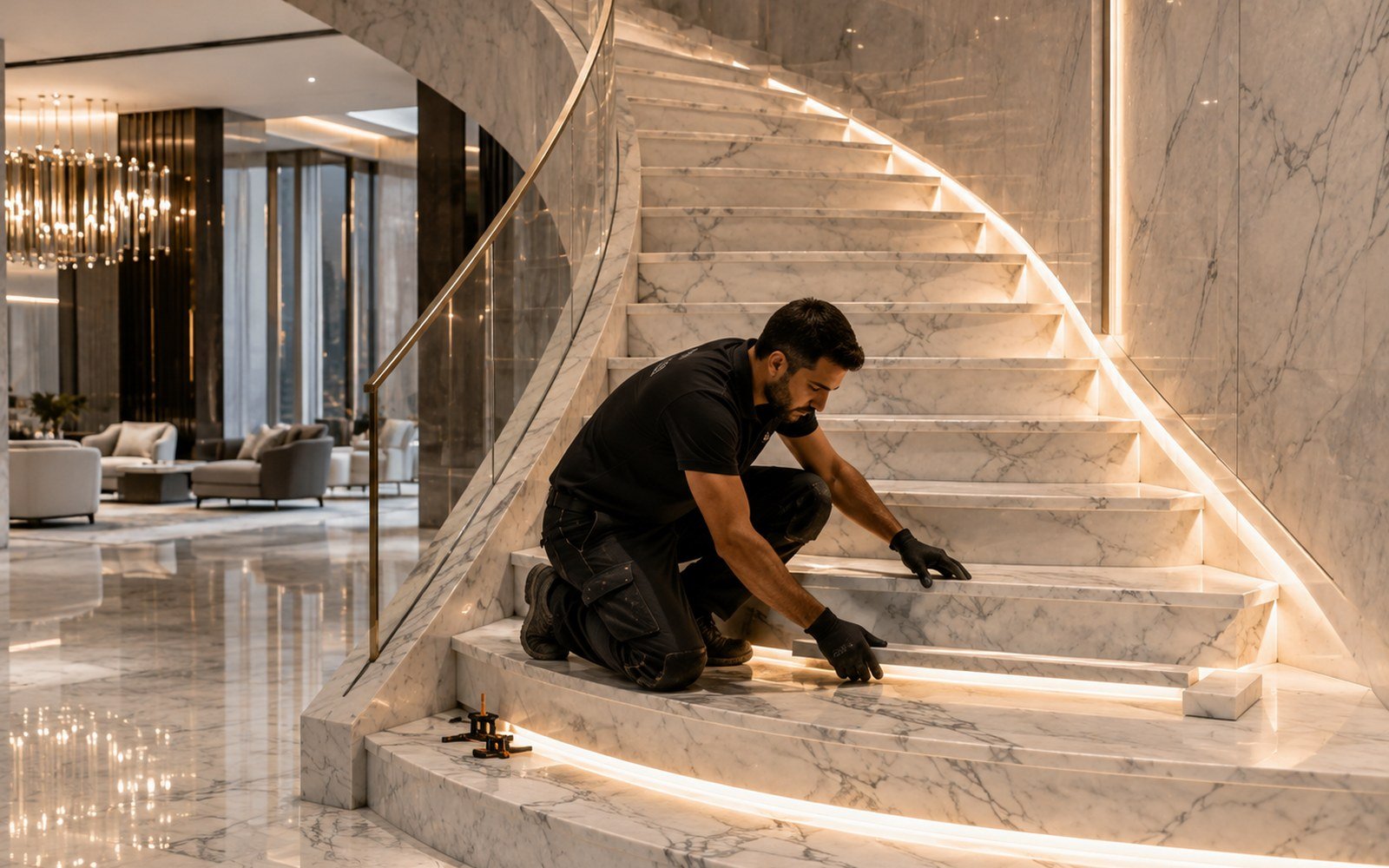 Representative marble multi-level interior used for the Al Qusais project experience statement