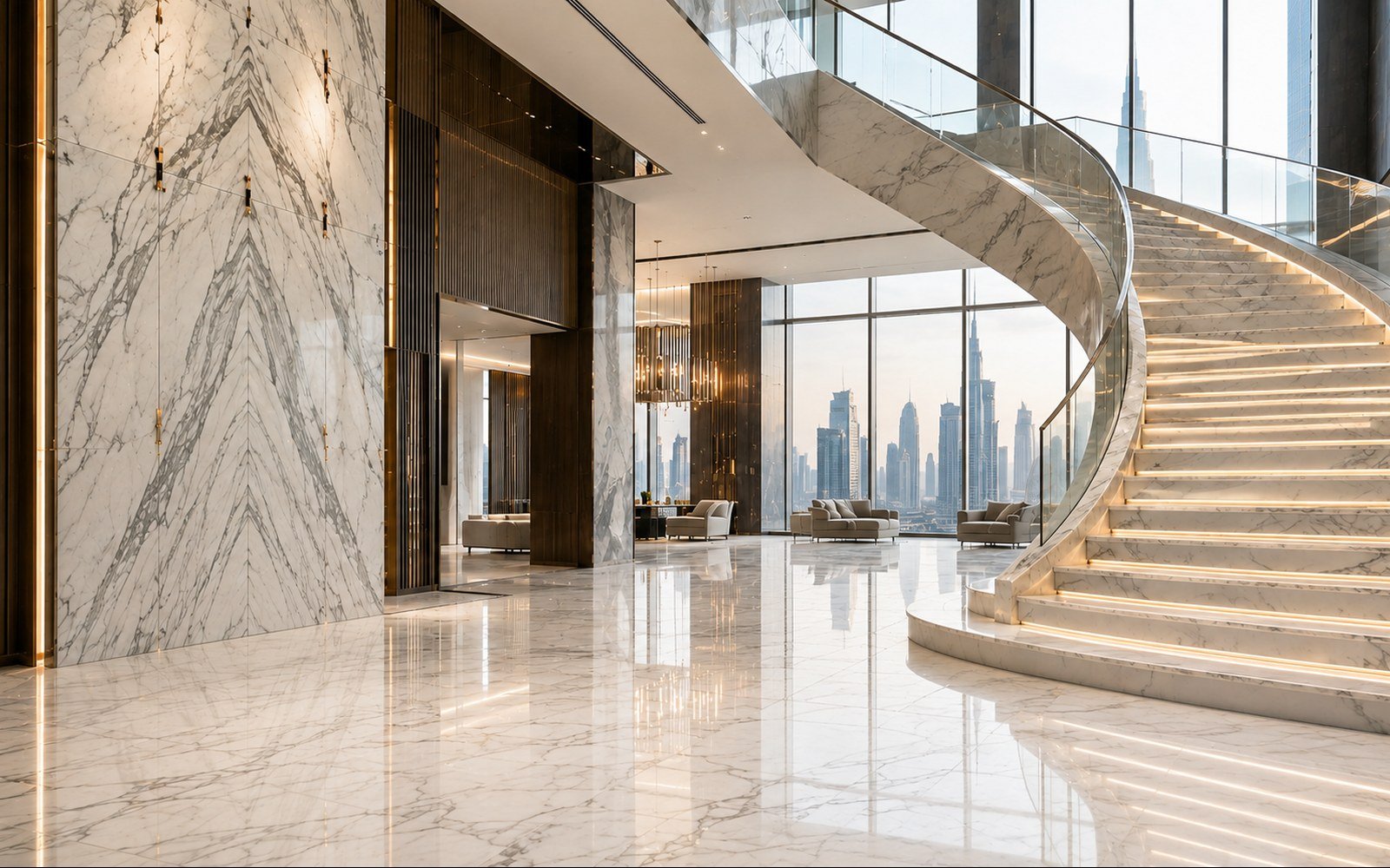 Representative durable marble interior used for the Jebel Ali CHC labor accommodation experience statement