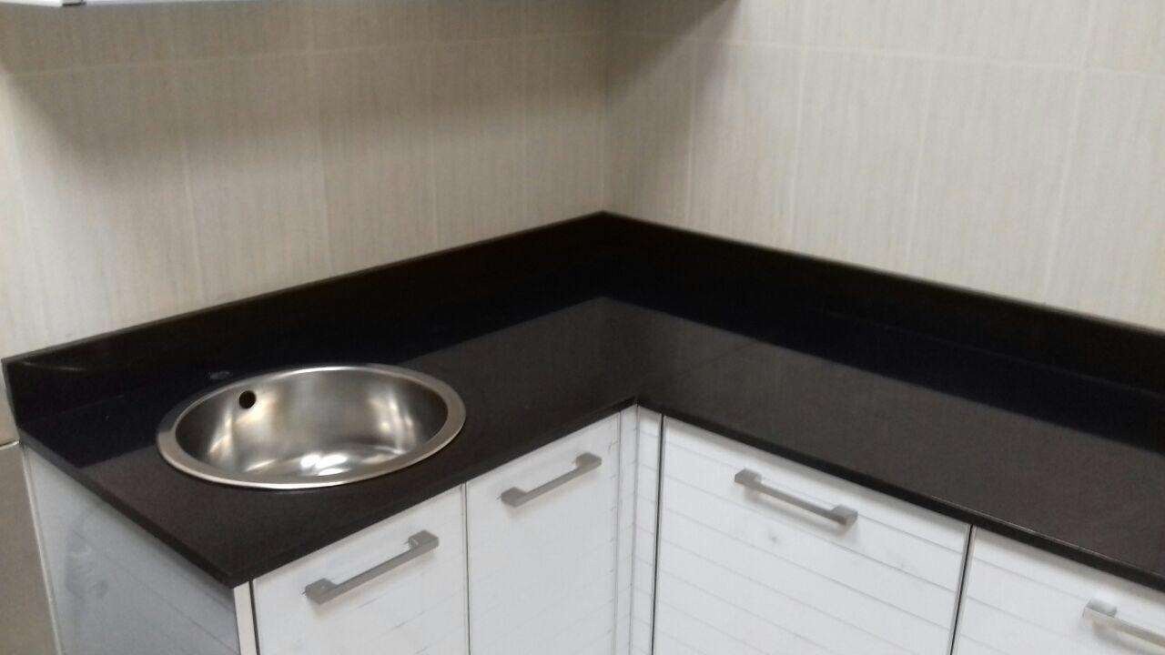 Completed dark kitchen stone countertop