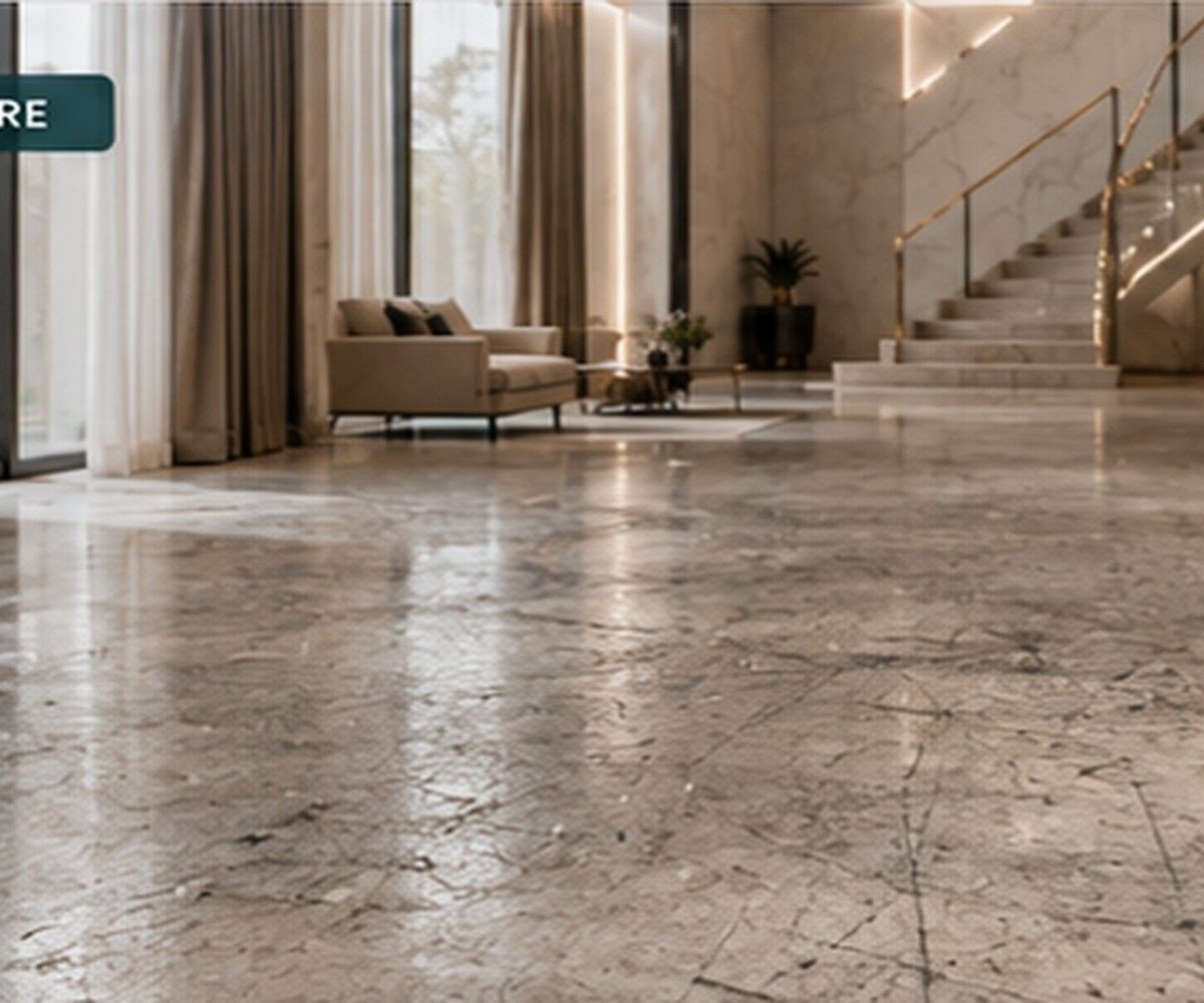 Representative worn marble floor condition before surface refinishing