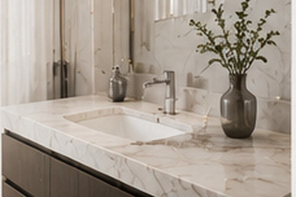 Luxury marble countertop and vanity fabrication detail